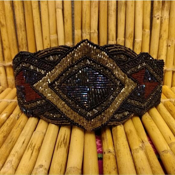 Majid Accessories - EUC VINTAGE MAJID Unique Glass Beaded Multicolored Diamond Patterned Belt 32-34